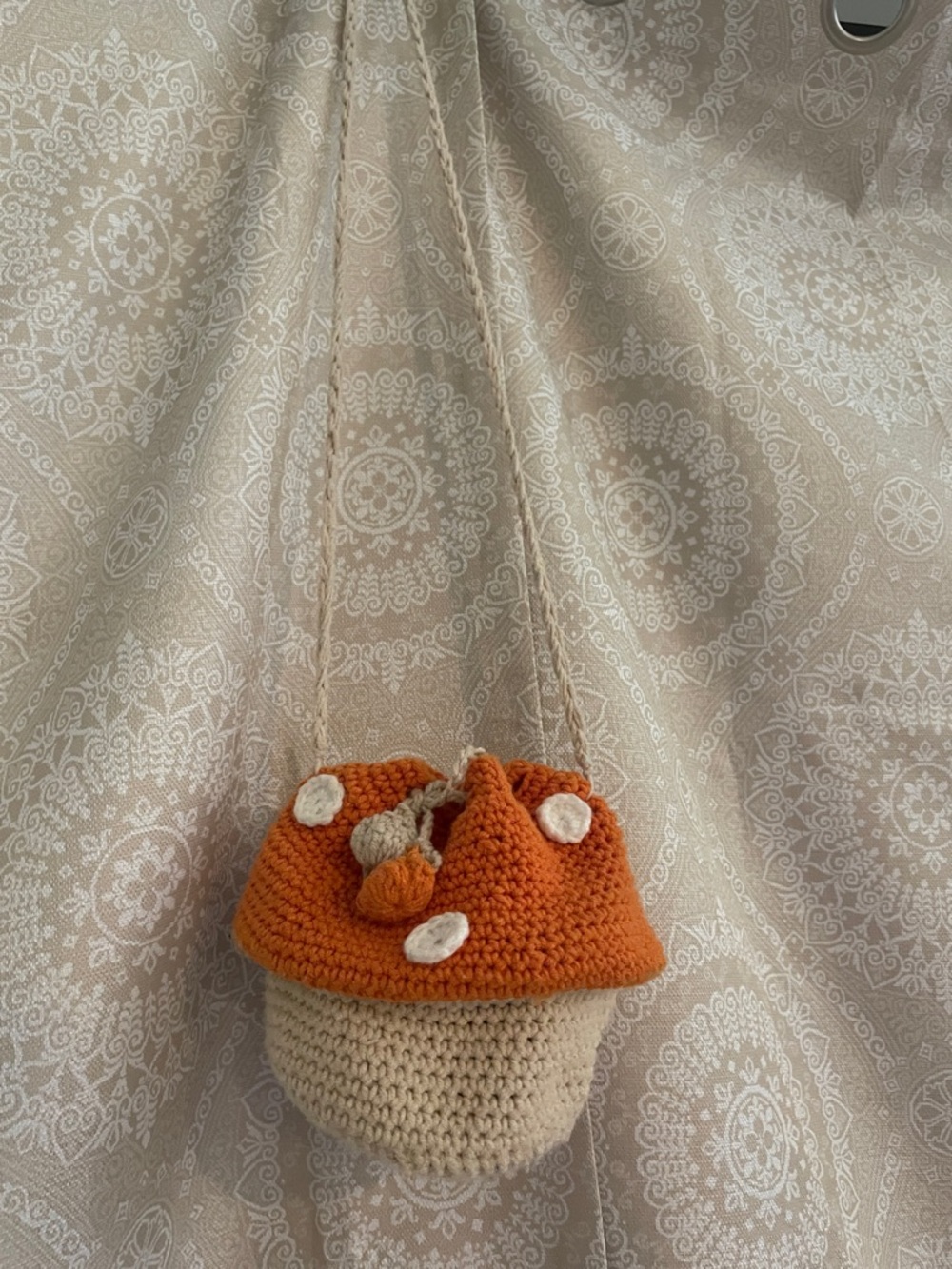 Handmade Crochet Mushroom Crossbody Bag in Orange and Cream